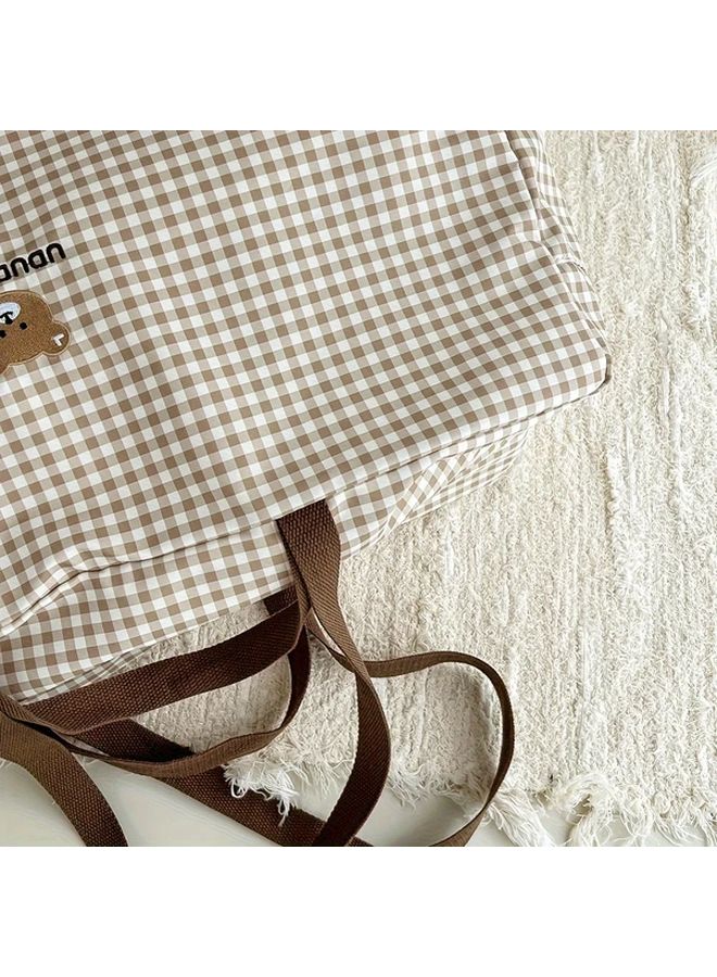 حقيبة الأمومة القابلة للطي من Plaid Bear بحجم إضافي كبير للتخزين المحمول أثناء السفر باللون الكريمي - Image 5